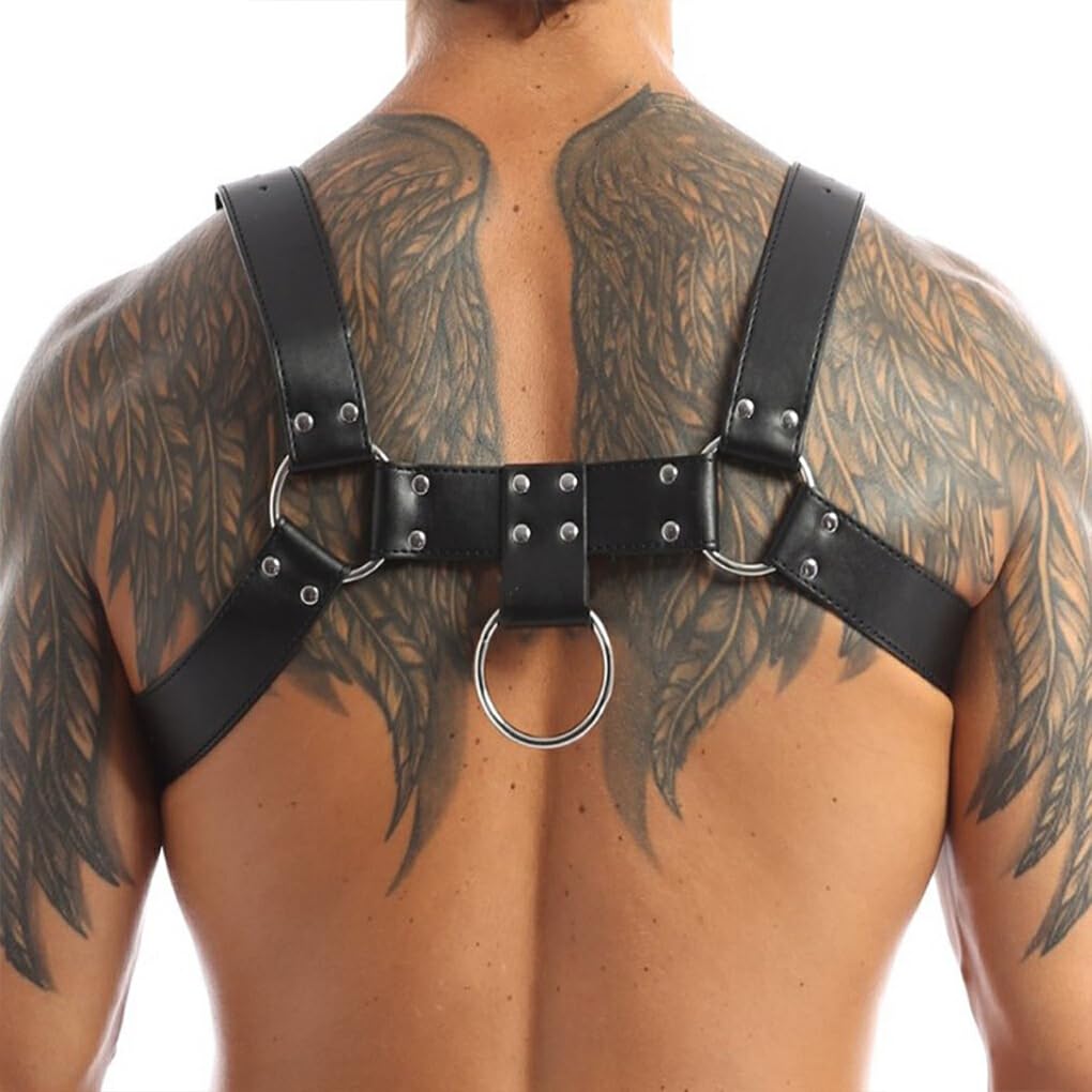 Arnés de pecho para hombre fácil de usar para un aspecto atrevido y moderno, cinturón de piel sintética Punk ajustable de PU con hebillas agradable para la piel