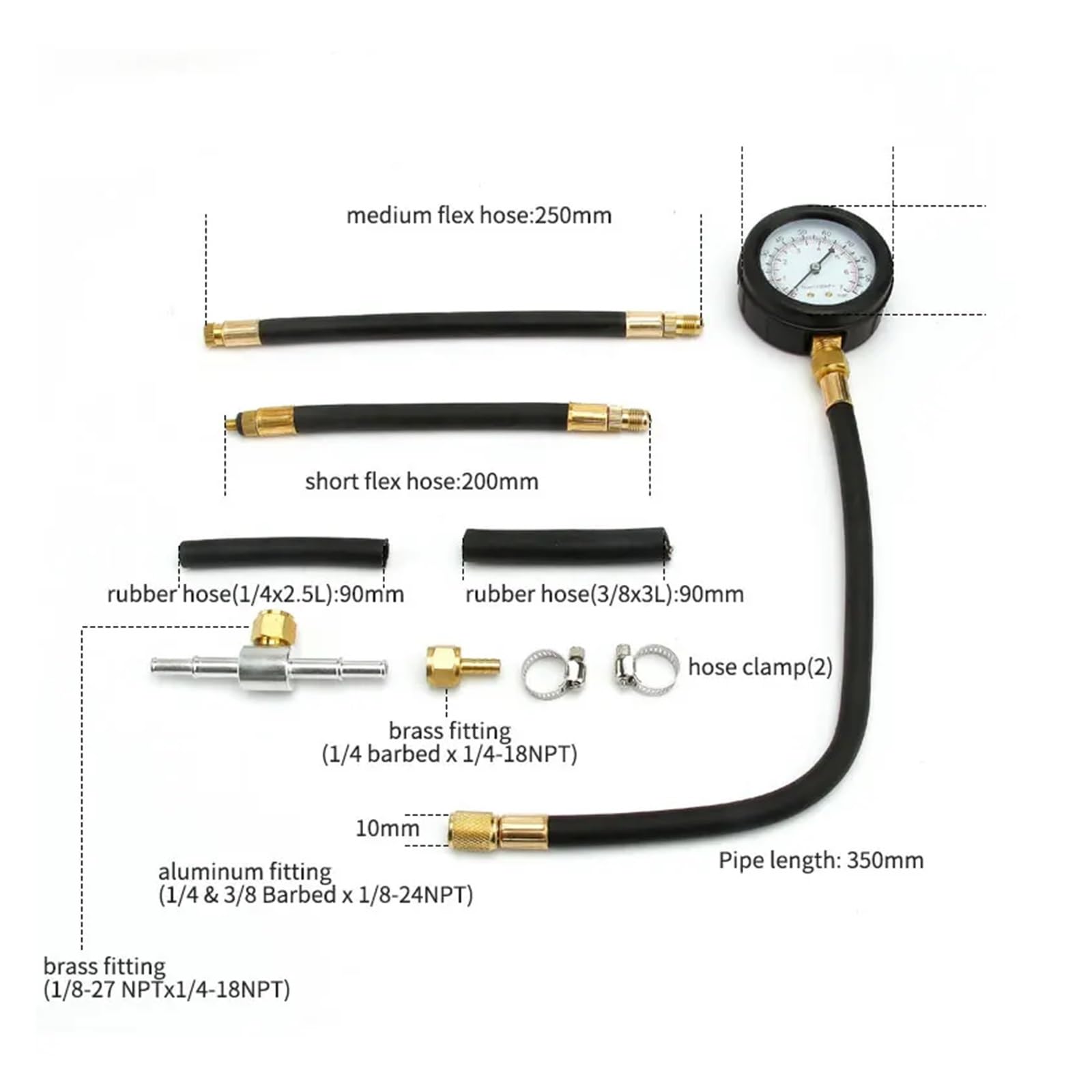 Manometro Pressione Acqua, 9 Pezzi Strumento di Test a Pressione del manometro del Carburante automobilistico 0-100psi rilevatore di Strumenti diagnostici for Auto per Aria Acqua Olio Gas