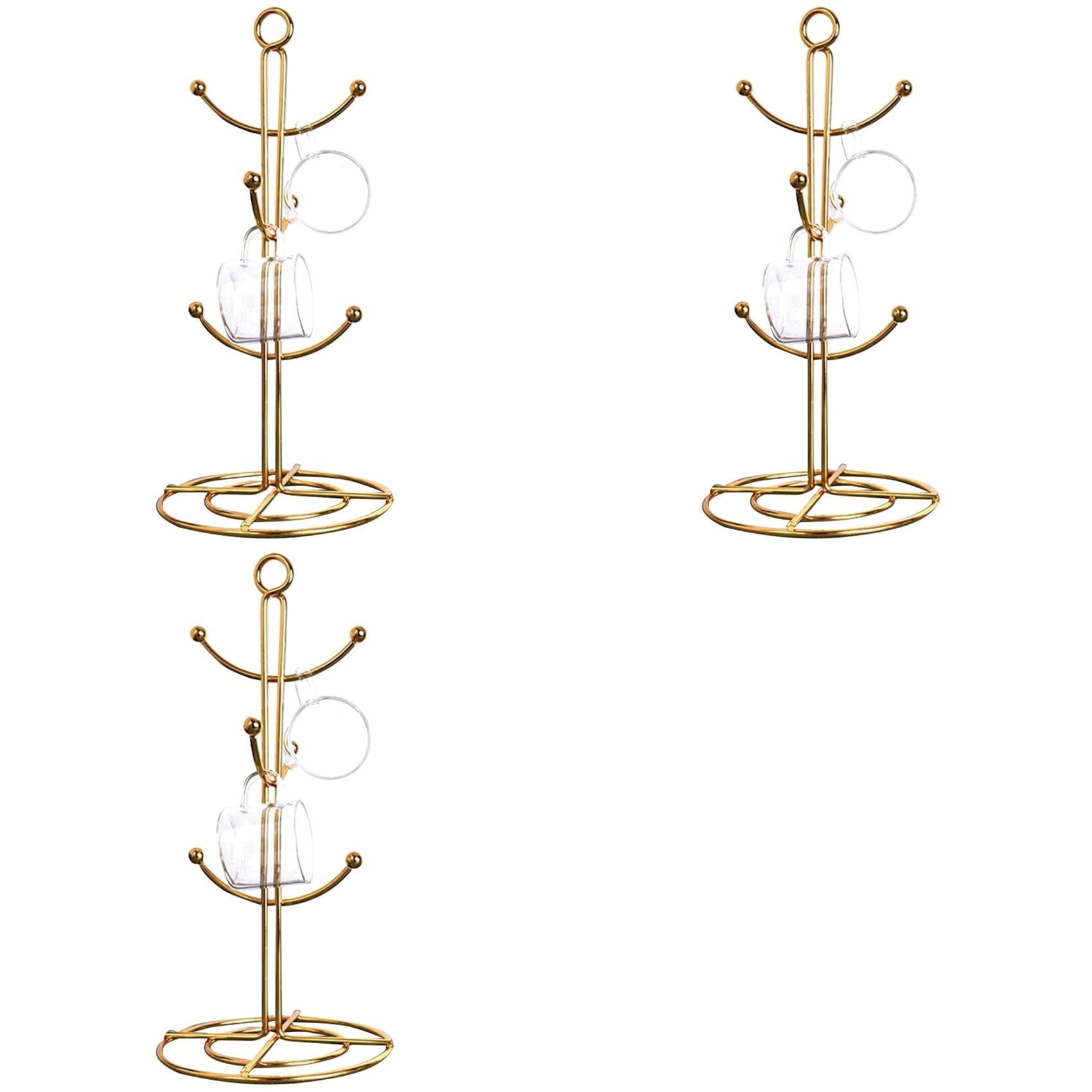 Hndhbfgrt Gold 3X Countertop Mug Tree, 6 Hook Coffee Cup Dryer Kitchen Coffee Mug Tree Countertop Tea Cups Holder Stand,