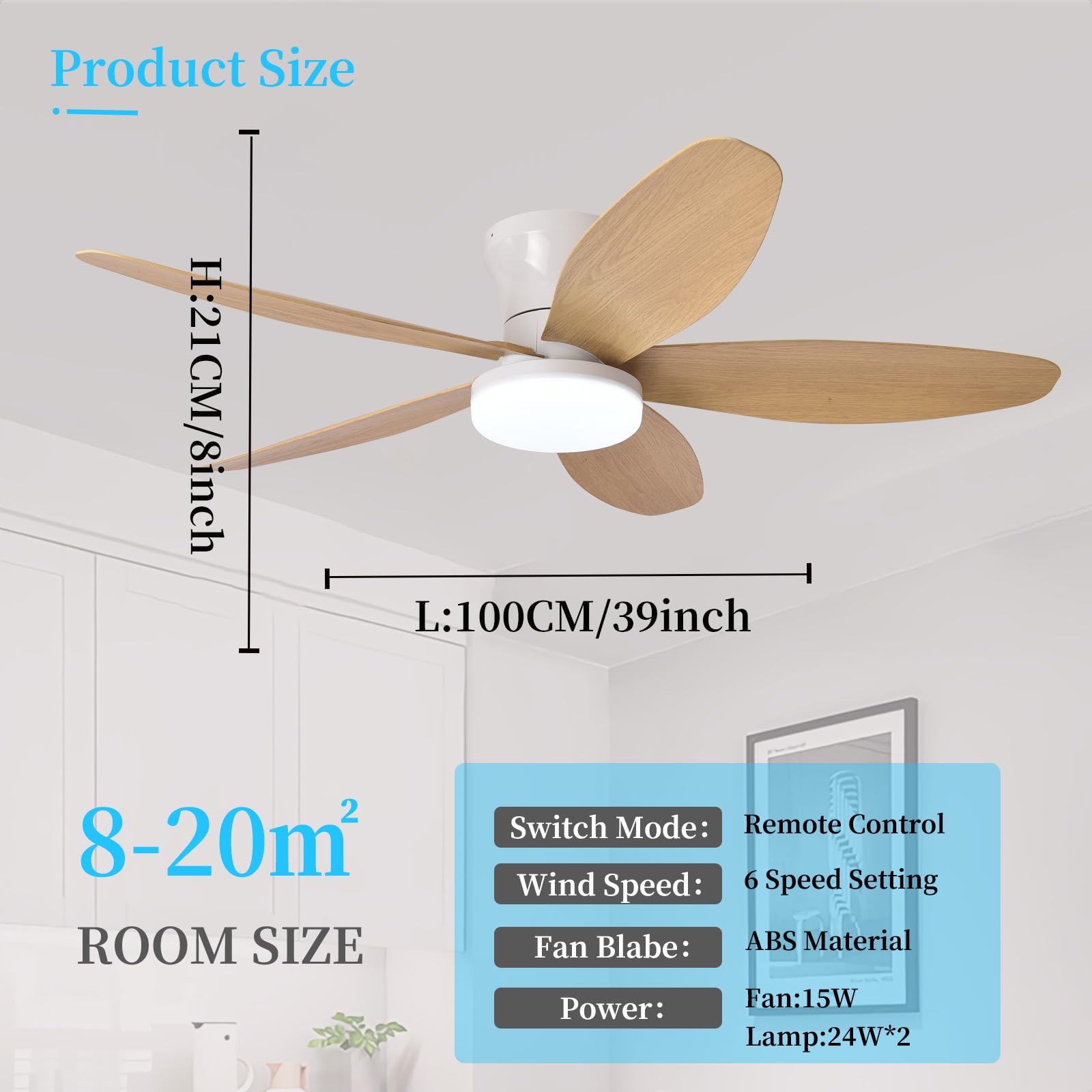 100CM 5 Łopatek Cichy Nowoczesny Wentylator Sufitowy Z Pilotem/aplikacją LED Ściemnialny 6 Prędkości Wentylatory Sufitowe Z Lampą Do Sypialni/salonu-Brown Wood Grain