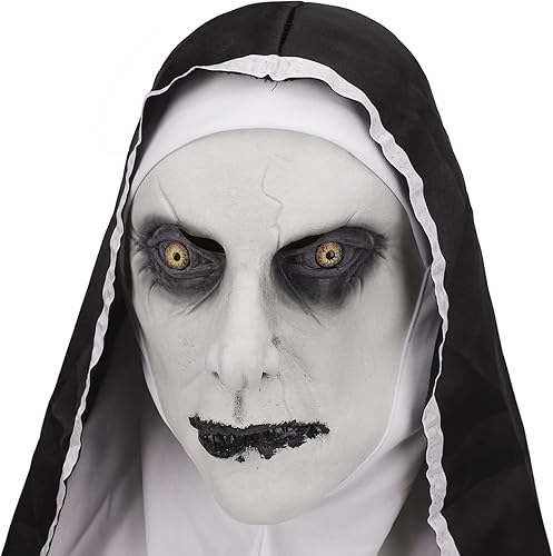 Miniatura 4 de Máscara de monja de látex aterradora, máscara de monja de terror con bufanda, disfraz de monja, máscaras de cabeza completa para Halloween,