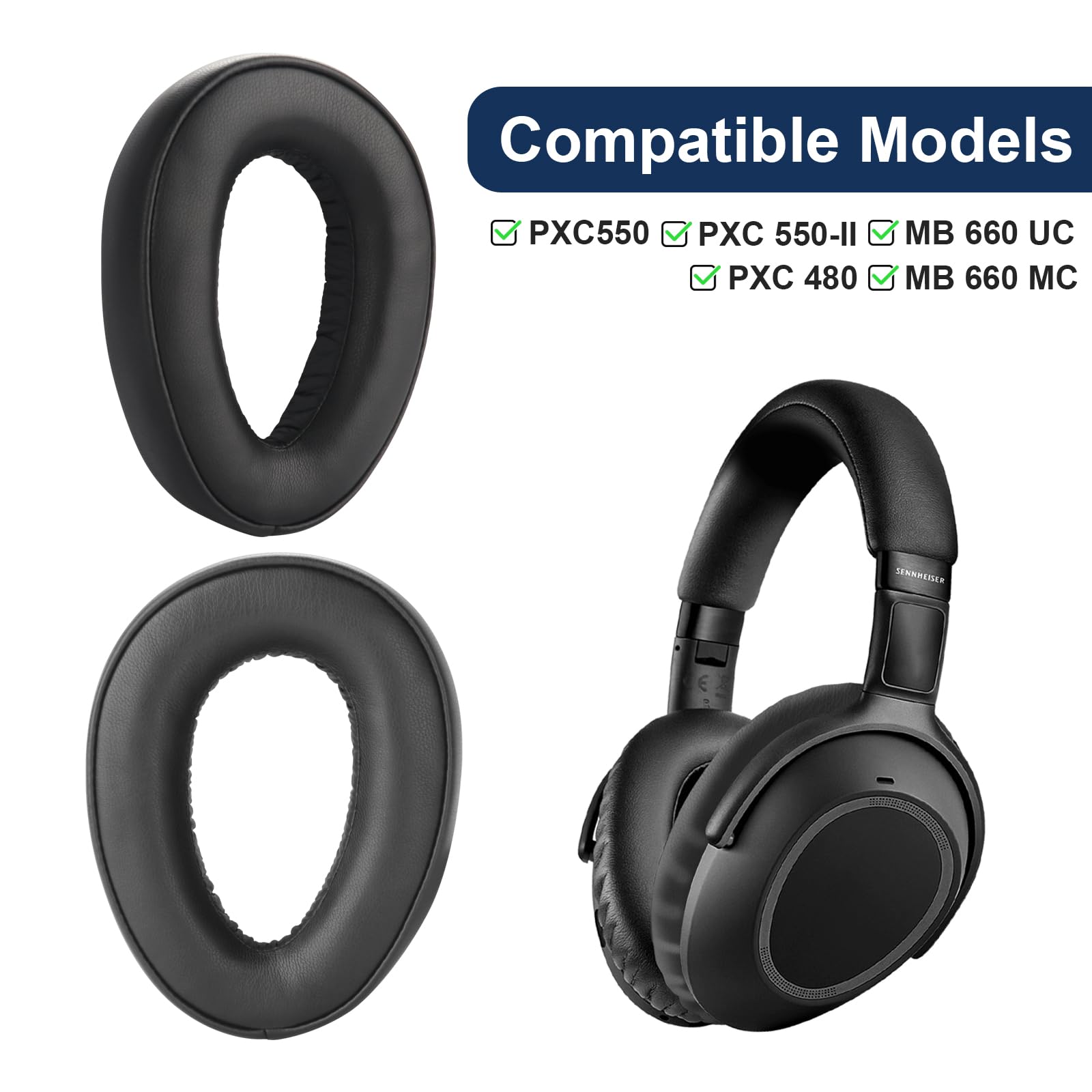 Coussinets De Remplacement En Cuir Protéiné Pour Casque Sennheiser PXC 550, PXC 550-II, MB 660, PXC480