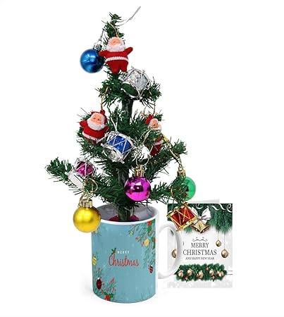 Kesri Gifts Merry Christmas Gift Mug & Xmas Tree with 10 pcs Ornaments & Xmas Card Combo Gift Set - Xmas Decoration Gift Set(cmx21-365)