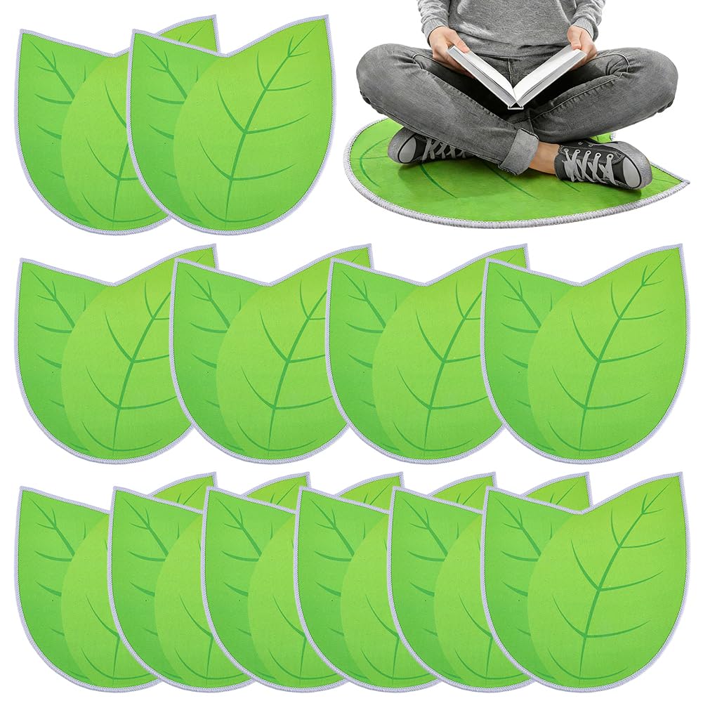 NBEADS 12 Pcs Green Leaf Carpet, 40x42.5cm Polyester Anti-slip Carpet Leaf Area Rug for Classroom Sitting Elementary Preschool Daycares School Learning Playing Areas, Lime Green