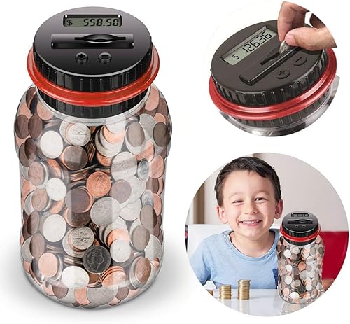 Miniatura 6 de Winnsty - Tarro de ahorro de monedas digital con pantalla LCD caja de ahorro de dinero de gran capacidad para todas las monedas de EE UU azul