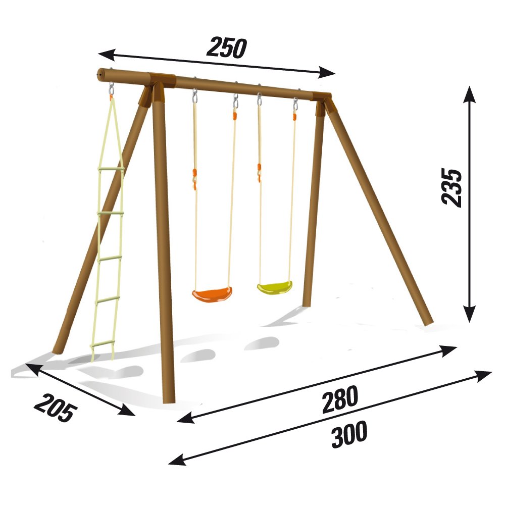 ALS1349 – Columpio de Madera “Fiordaliso”:2 Columpios con Escalera de Cuerda