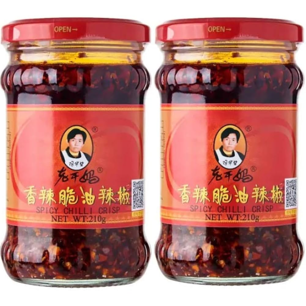 Lao Gan Ma Chili Crispy Oil - Pack of 2 - Authentic Chinese Chili Oil with Crispy Chili Flakes, Savory Spices & Rich Umami Flavor - Perfect for Noodles, Stir-Fries & Dumplings - 210g Jars