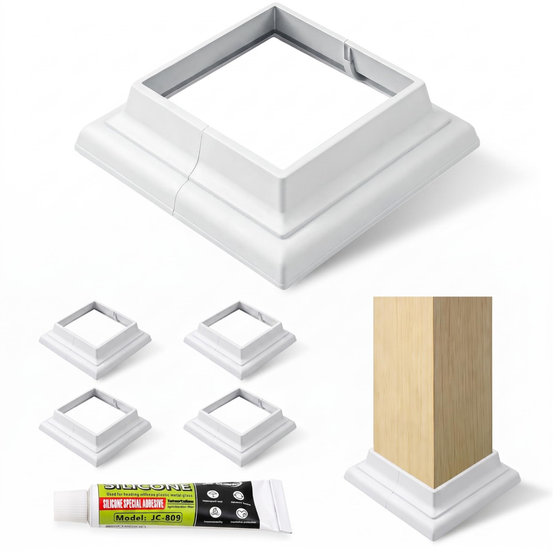 Cubierta de base de poste 4x4 de aluminio premium con acabado lacado estilo inglés