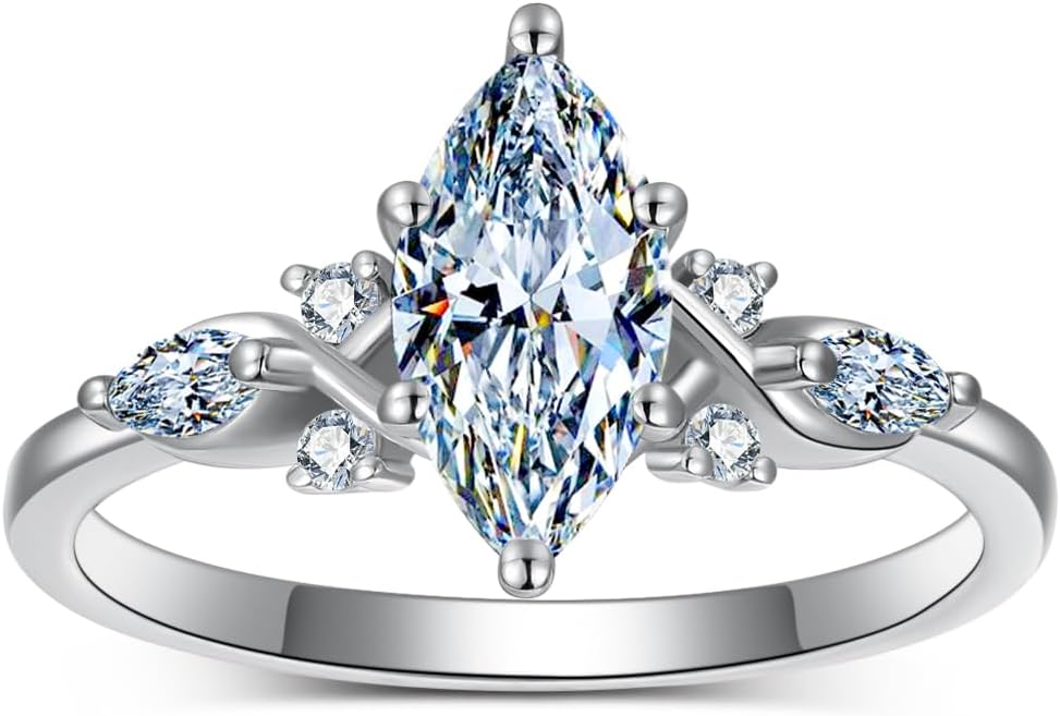 2.0 Carat(ctw) Marquise-Cut Moissanite Engagement Rings Sets for Women,10K 14K 18K Solid Gold Aquamarine Wedding Rings Sets,Bridal Ring Sets with Free Engraving