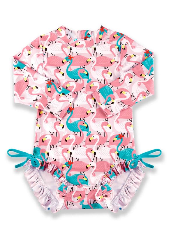 Image of BesserBay Adorable Flamingo Pink Zip Up Swimwear Sun Protection Swimsuit for Toddler Girl 18-24 Months