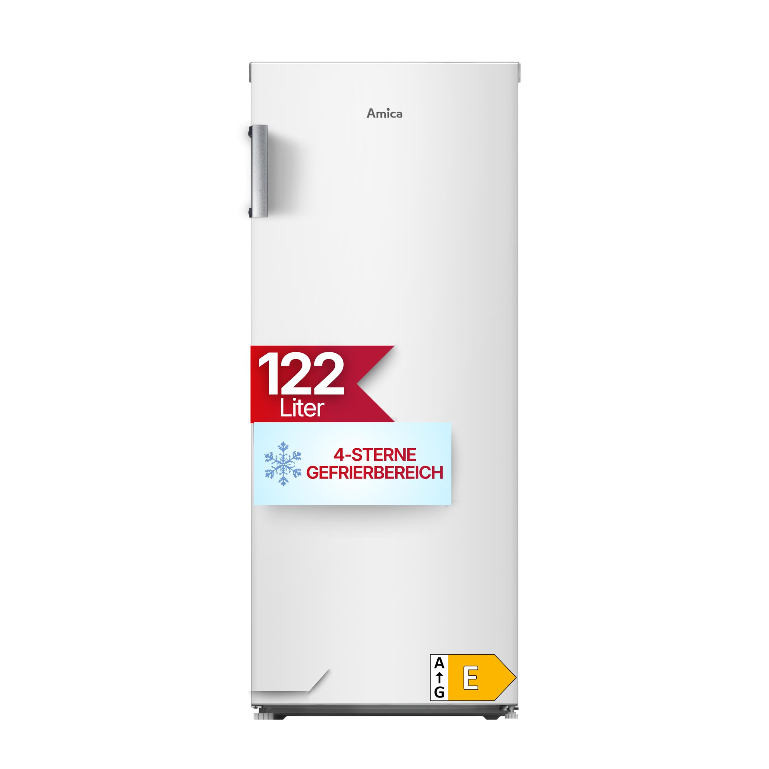 Amica Gefrierschrank 122 L 115,5 x 47,5 x 60,5 cm NoFrost GSN 321 105 W | 1 Pizzaschublade, Türablage, Inverter Kompressor, Supergefrierfunktion, 4 Gefrierschubladen, LED-Beleuchtung, Leiser Betrieb