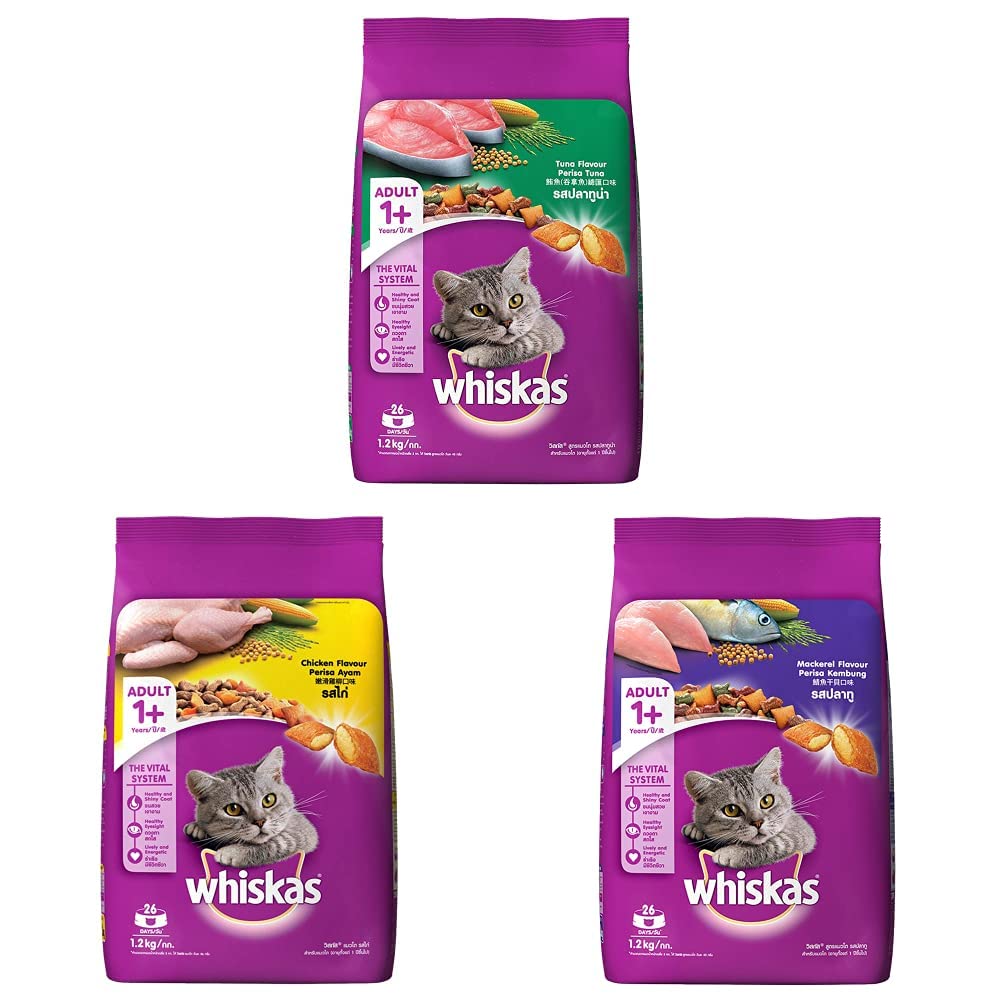 Whiskas Adult (+1 Year) Dry Cat Food, Tuna Flavour, 1.2kg Pack & Adult (+1 Year) Dry Cat Food, Chicken Flavour, 1.2kg Pack & Adult (+1 Year) Dry Cat Food, Mackerel Flavour, 1.2kg Pack (B08L88J787) Amazon Price History, Amazon Price Tracker