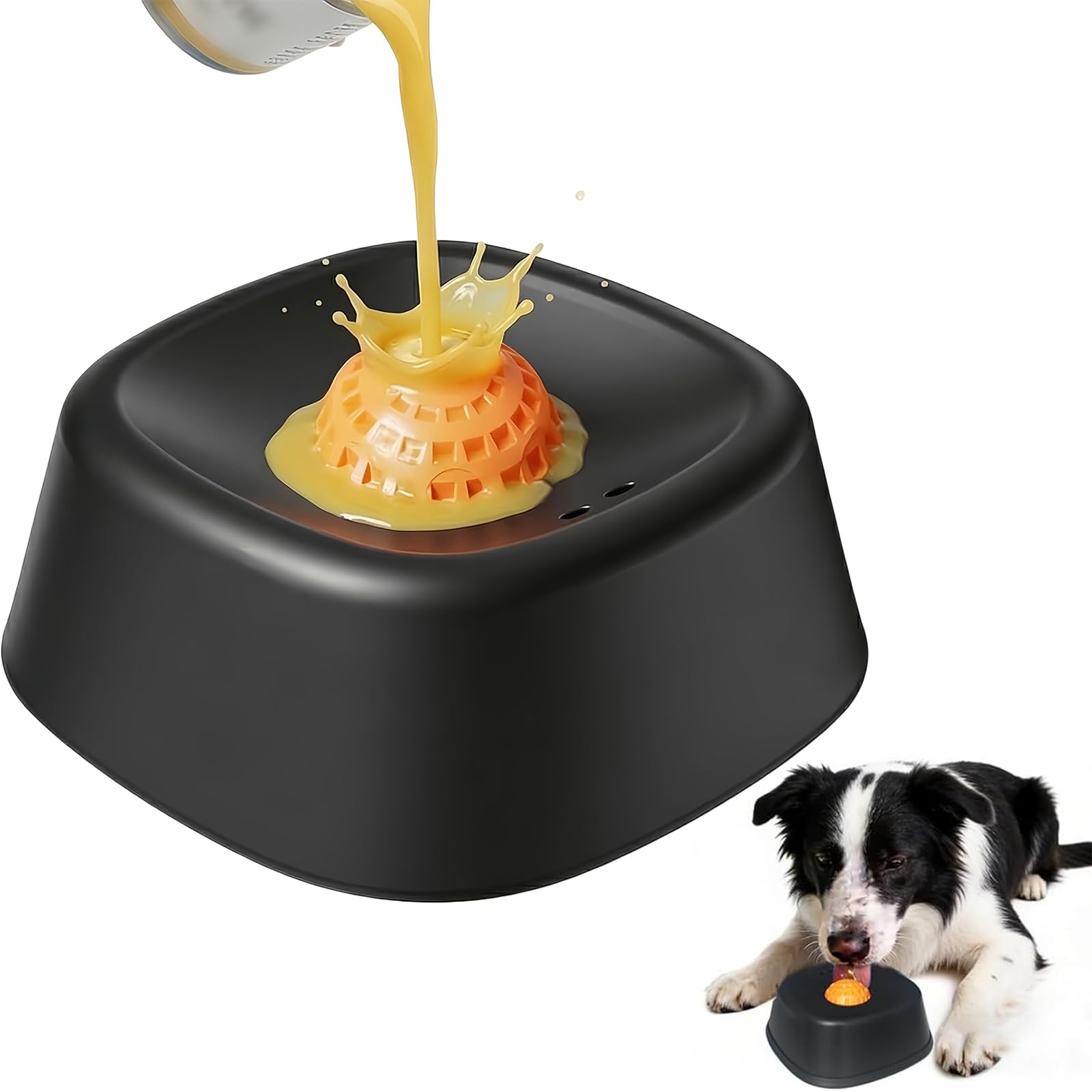 Slow Feeder Dog Bowl - For Liquid Treat, Anti-Slip Entertained Ball-In, Bone Broth Dog Lick Bowl, 3/4 Cup Yogurt Pup Lick Toy For Large Medium Small Breeds Dietary Supplement/Post-Op Nutrition