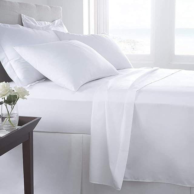 British Home Bedding 100% Egyptian Cotton Long Staple Sateen 400 Thread Count Flat Sheet (White, Single Flat Sheet)