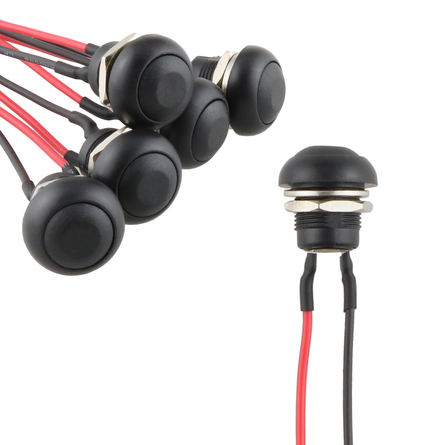 12mm Momentary Push Button Switch DGZZI 6PCS DC 12V 3A Black Mini Round Waterproof SPST Switch with Pre-soldered Wire