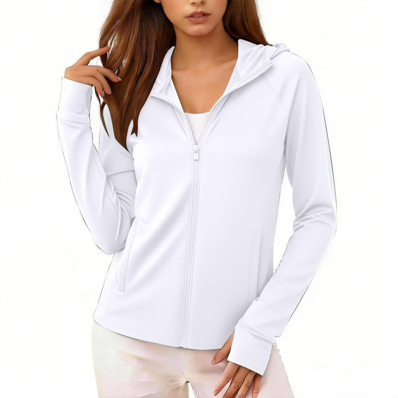 Damen UPF 50+ Sonnenschutz Hoodie Full Zip Laufshirt Uv Schutzkleidung Wander Kleidung Damen Cooling Shirt Funktionsshirt Leicht Schnelltrocknend