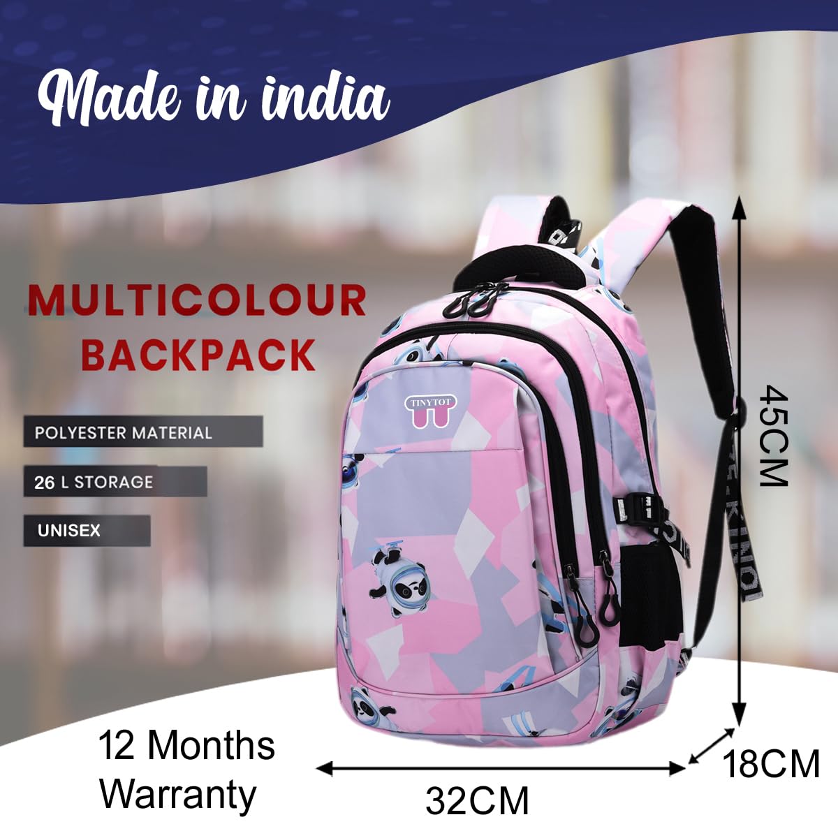 Tinytot 30 Litre, Stylish & Trendy Bag Water Resistant High Storage Heart Star Printed School Backpack College Backpack Travel Backpack Bag for Boys & Girls, 2nd Standard Onwards 18 Inch ; (Blue) 1