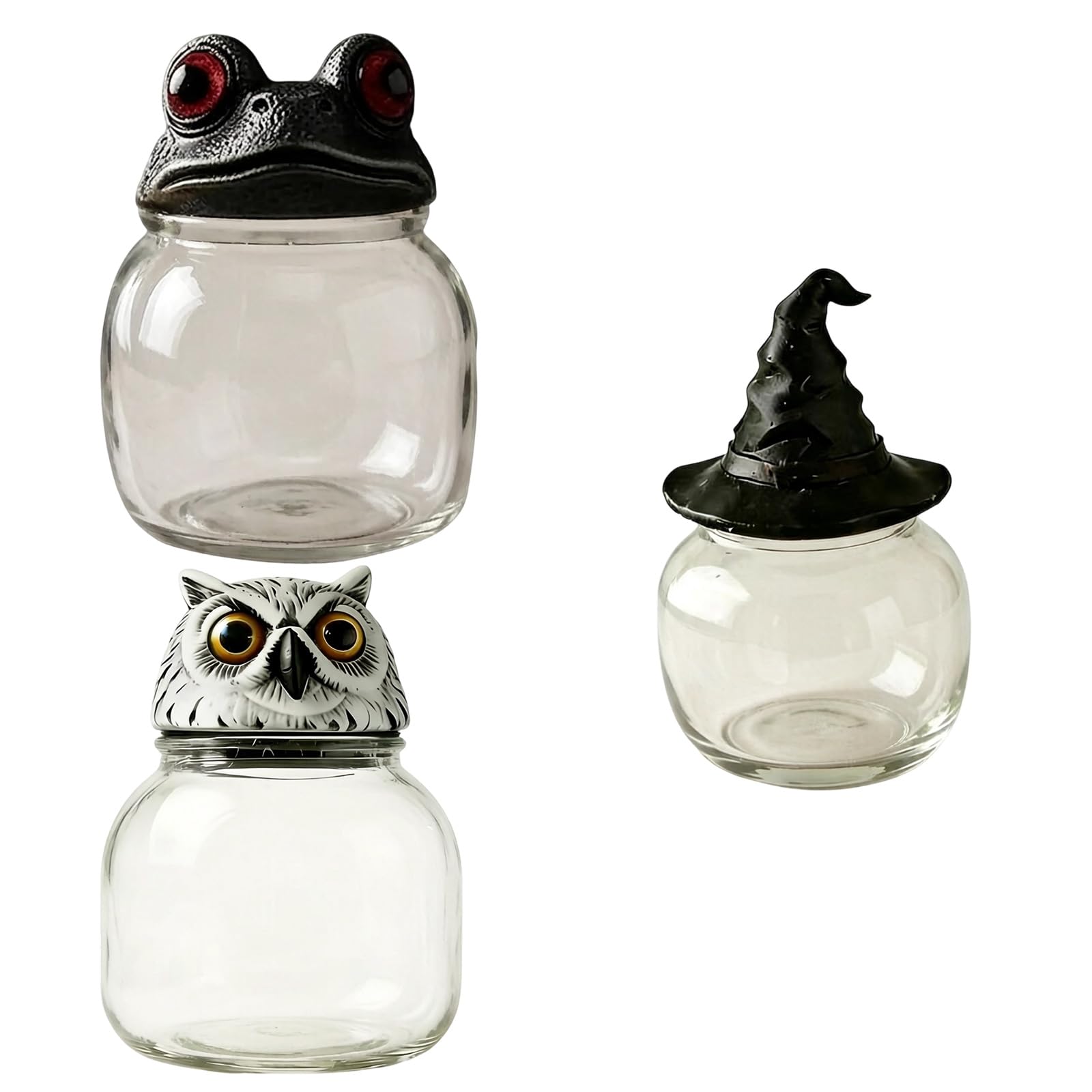 yanzunlrn Handcrafted Glass Storage Jars with Lids Gothics Home Decors Food Container Witch Frogs Apothecary Spices, Glass with Lids