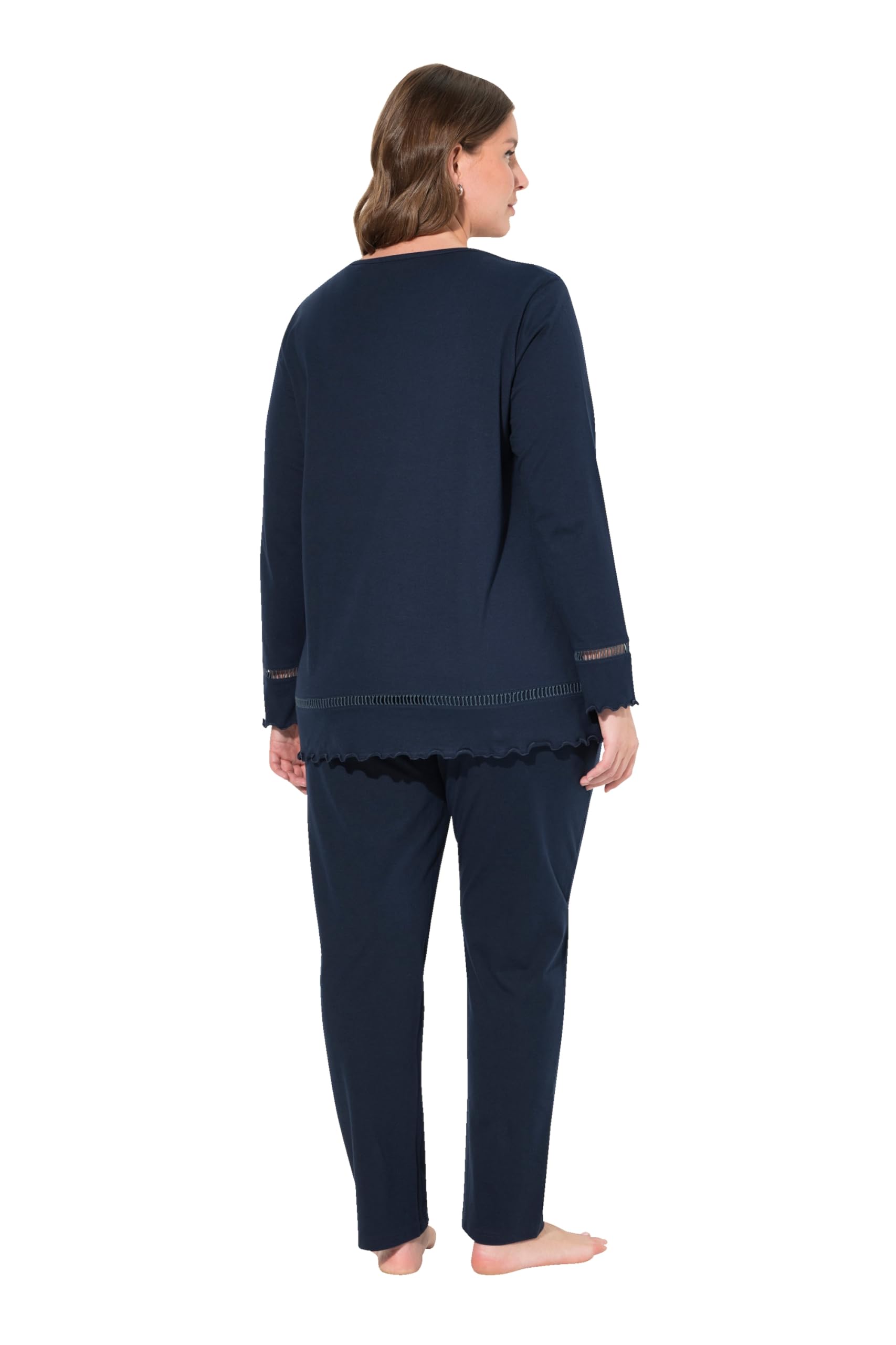 Ulla Popken Pyjama, Hohlsaum, Wellenkanten, Rundhals, Langarm Set di Pigiama Donna