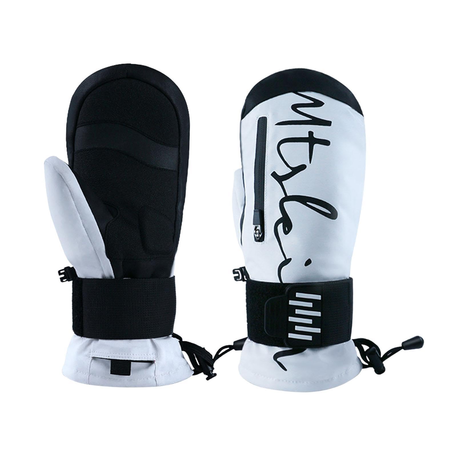 Guantes de Esquí con Muñequera Y Diseño de Cinco Dedos Aislamiento Térmico Palma de PU Reforzada Forro de Felpa Adecuados para Adultos en Esquí