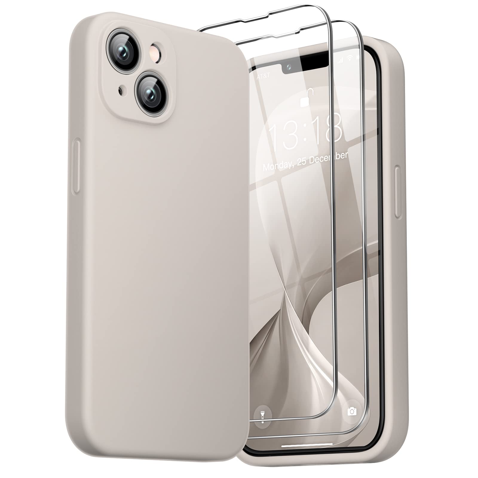 GOODVISH 3 in 1 Cover in Silicone per iPhone 14 6,1'' (2022), con 2 Pezzi di Pellicola Protettiva, Custodia per Cellulare Ultra Sottile Antiurto Resistente Protezione Fotocamera, Grigio Roccia