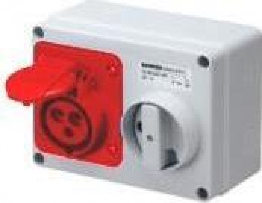 GewissGW66008 Horizontal Interlocked Socket Outlet, IP44, 6 Reference, 3P+E Pole, 380V-415V, 16 A, 50 Hz/60 Hz, Red