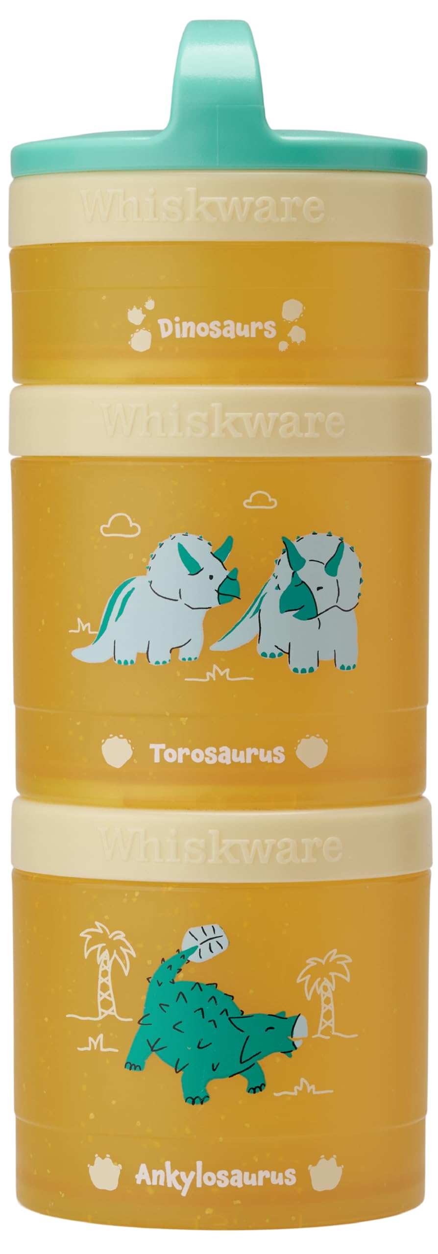 Whiskware Dinosaur Snack Containers, 3 Stackable Snack Cups, Blue/Yellow