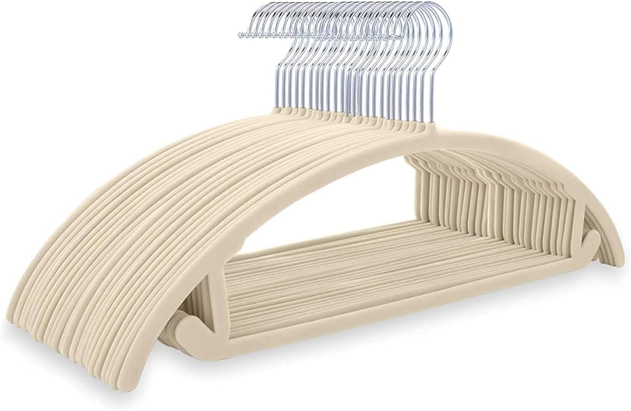 Suit Hangers 20 Pcs Coat Hanger, Non-Slip Hangers, Curved Semi-Circular Non-Marking Hangers (Beige) Trouser Hanger