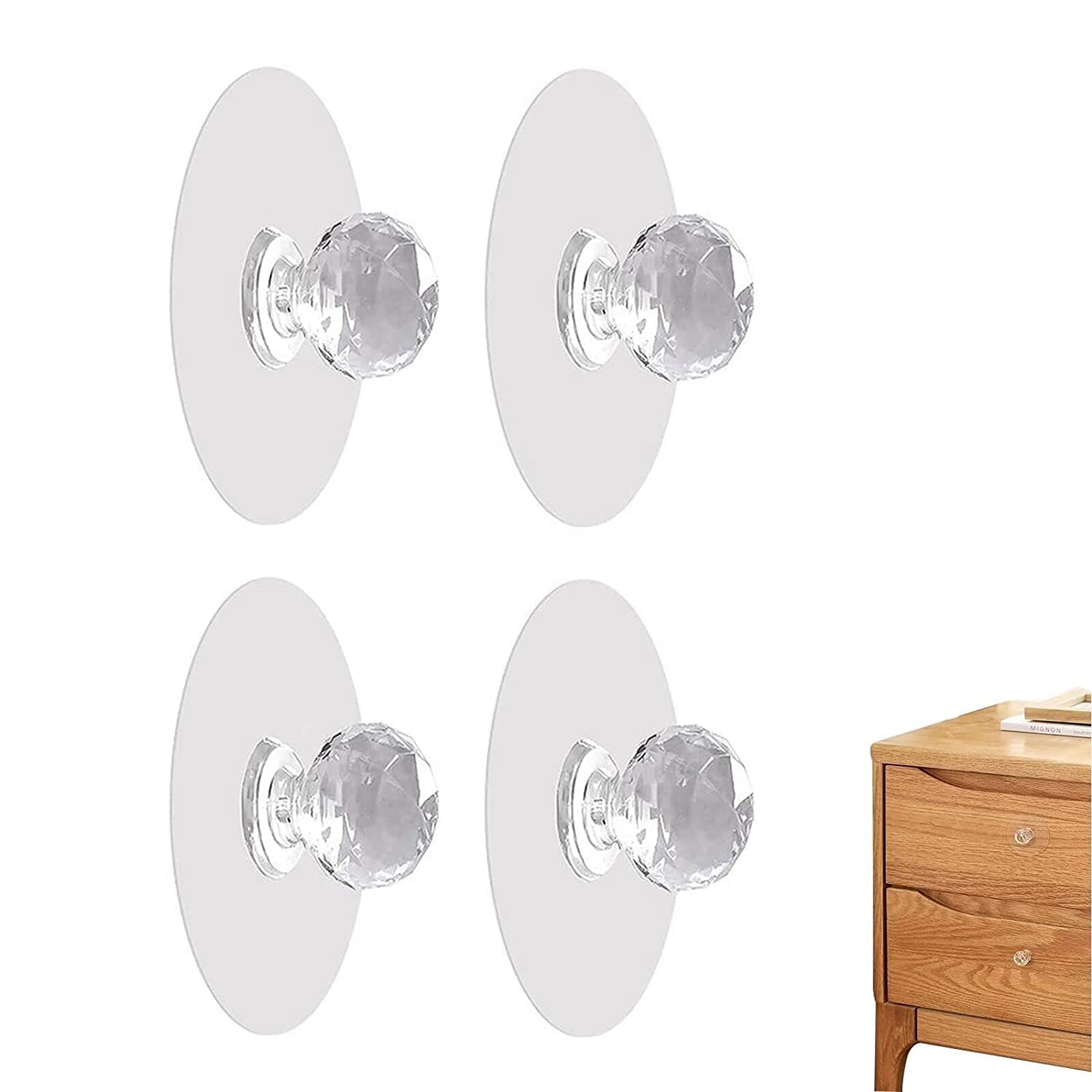 Cpixen 6 PCS Self-Adhesive Drill Free Self-Stick Push Pull Helper, Diamond Crystal Shaped Hook, Clear Cabinet Drawer Knobs for for Wardrobe, Kitchen Cupboard,Bathroom Dresser, Furniture Door Window (B0C4H6Z63F) Amazon Price History, Amazon Price Tracker