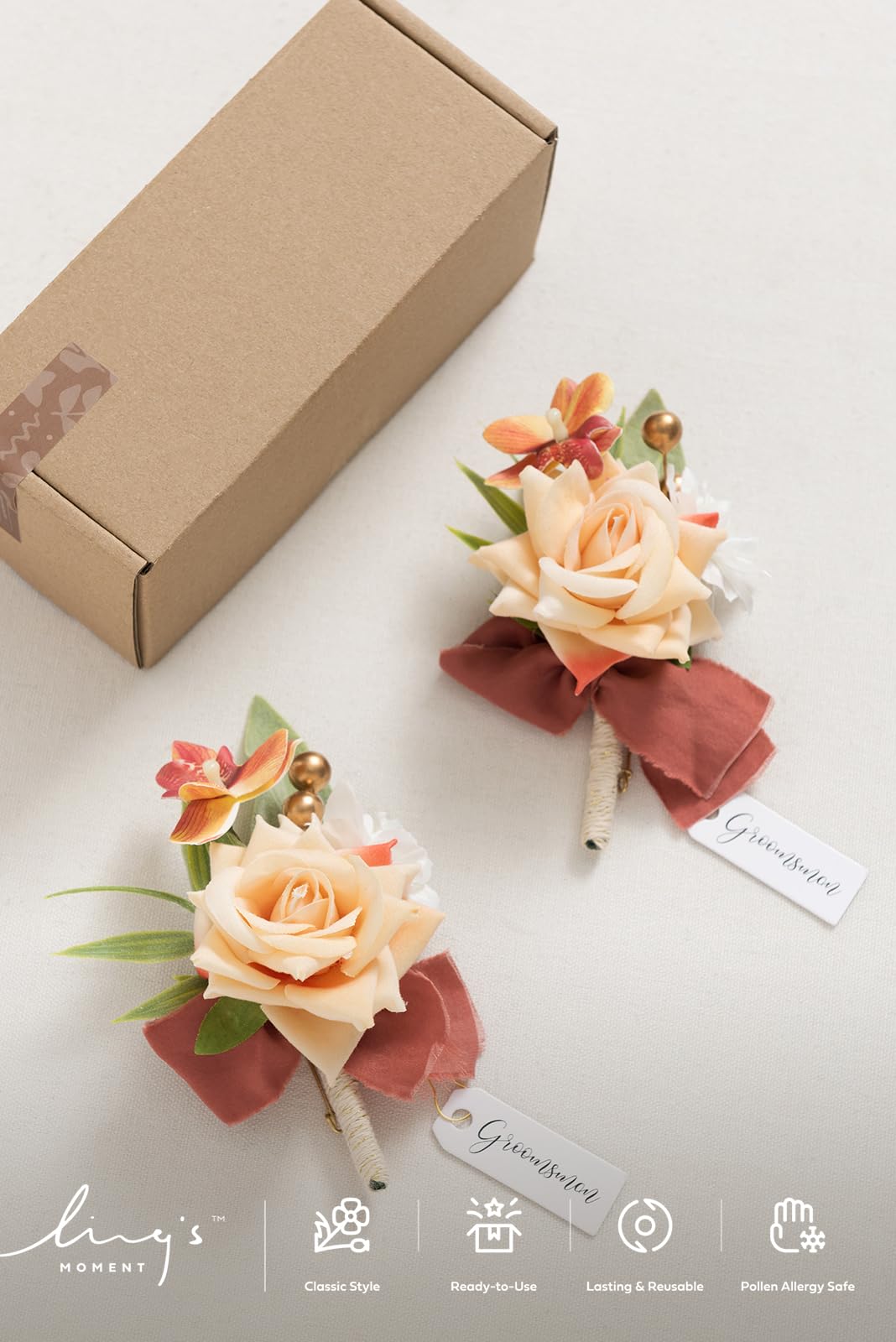 Ling's moment Boutonniere for Men 2pcs Groom Groomsmen Guest Boutonniere, Artificial Flowers for Wedding/Prom/Homecoming - Image 3