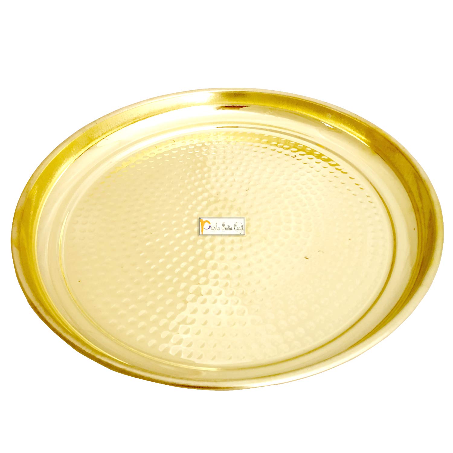 Prisha India Craft Pure Brass Hammered Serving Dinner Thali Plate, Serveware Dinnerware | Diameter 11.50'' Inch