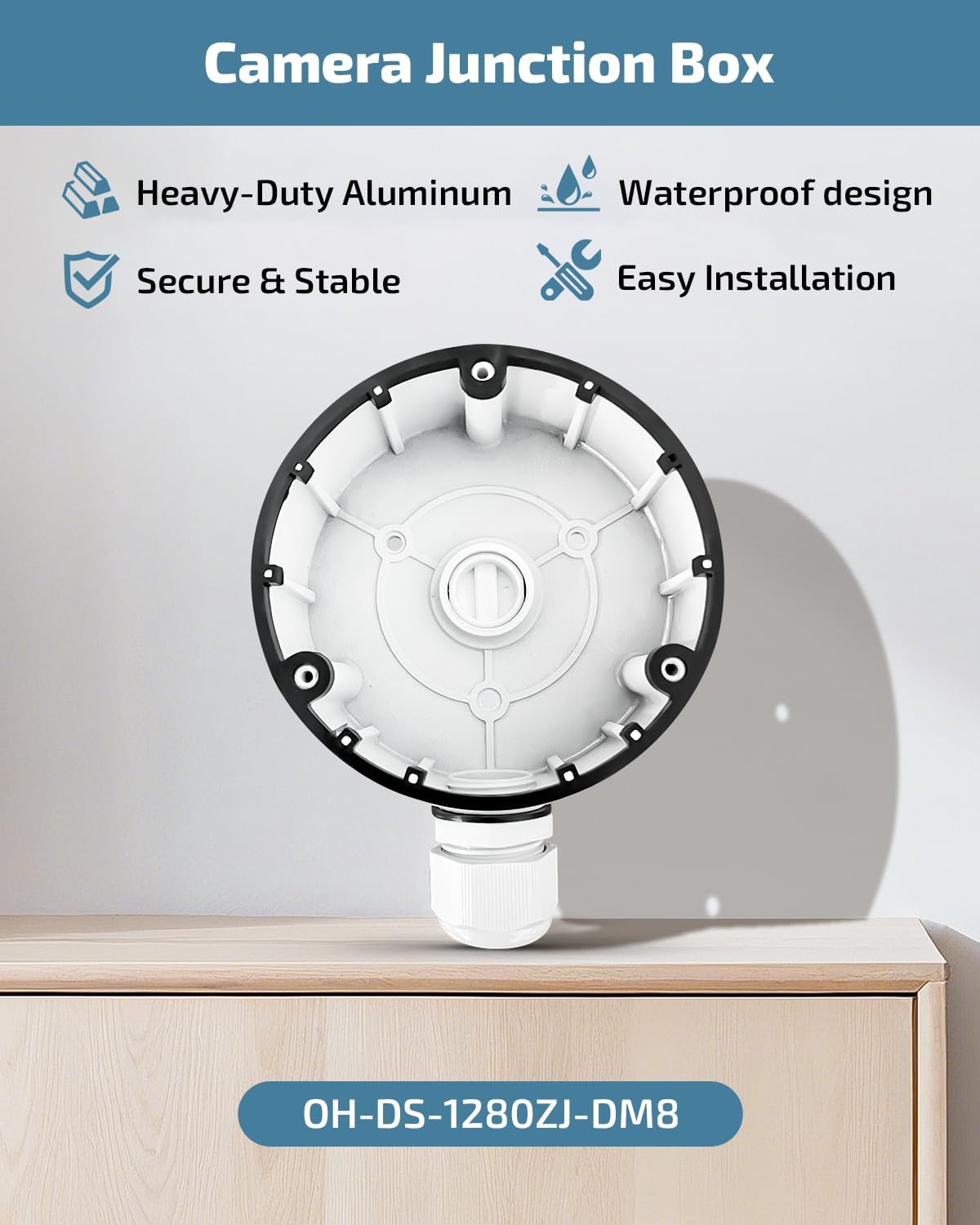Metal Security Camera Junction Box for HIK Dome IP Cameras, IP66 Waterproof Aluminum Mount Base with Cable Concealment, OH-DS-1280ZJ-DM8 Camera Mounting Box(4 Pack)