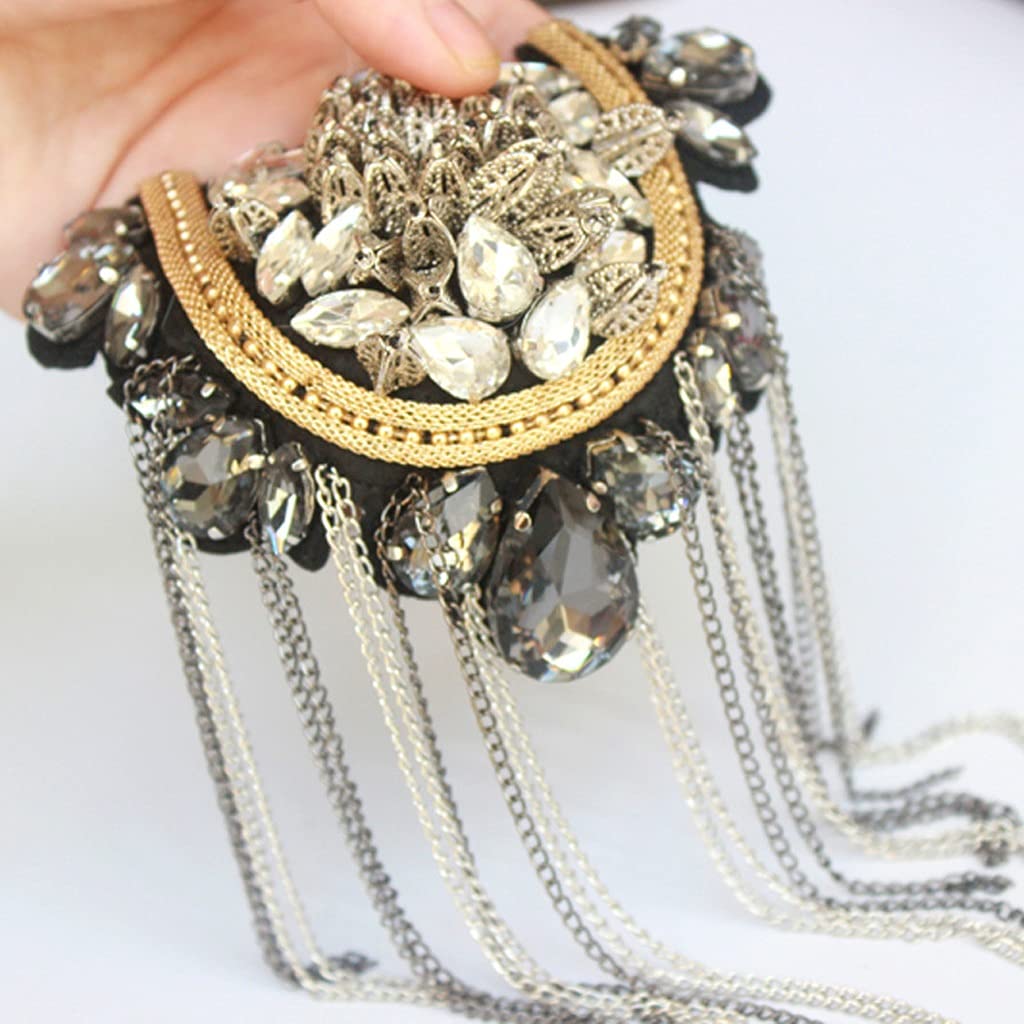 Broche epaulette perle argent et patch strass pour customisation veste grand format