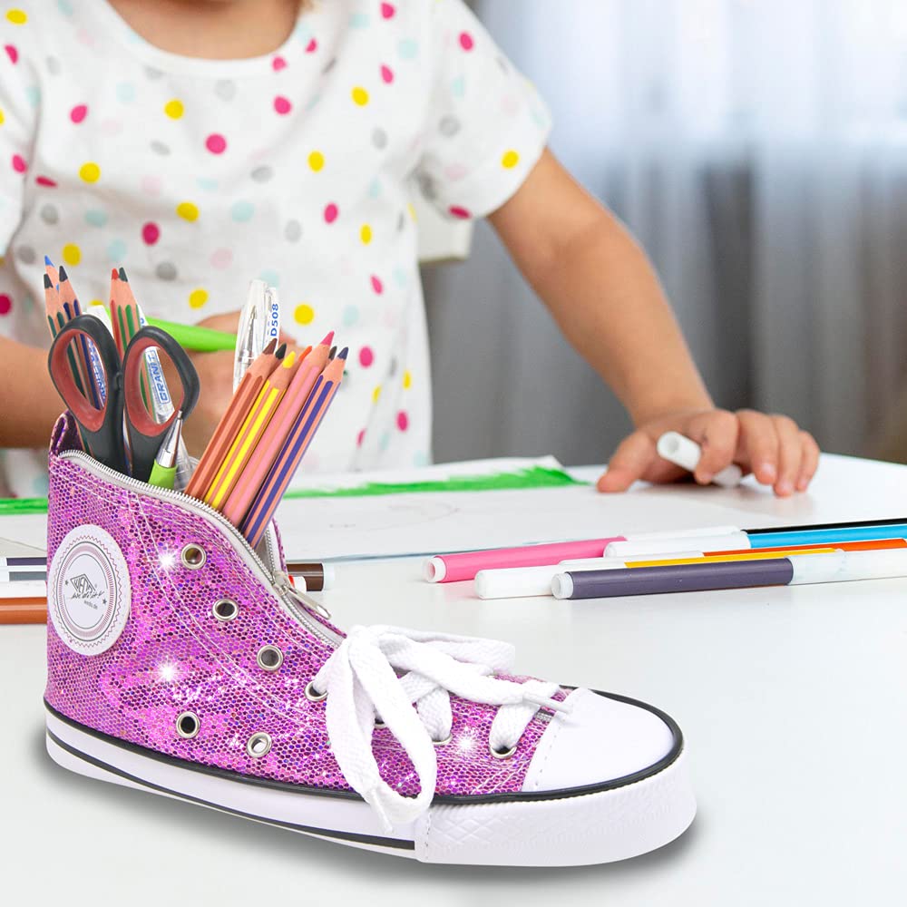 WAYTEX 931272R 23 x 8 x 11cm Pencil Case with Pink Sequins and White Shoelaces - Image 2