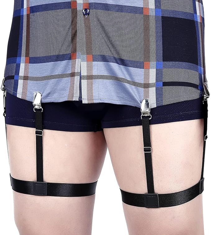 DWITICARTMen's and Women's Nylon Elastic Slip Adjustable Shirt Stay Clamps Holder Tucker Garter Belt | Free Size (Black)-image-11