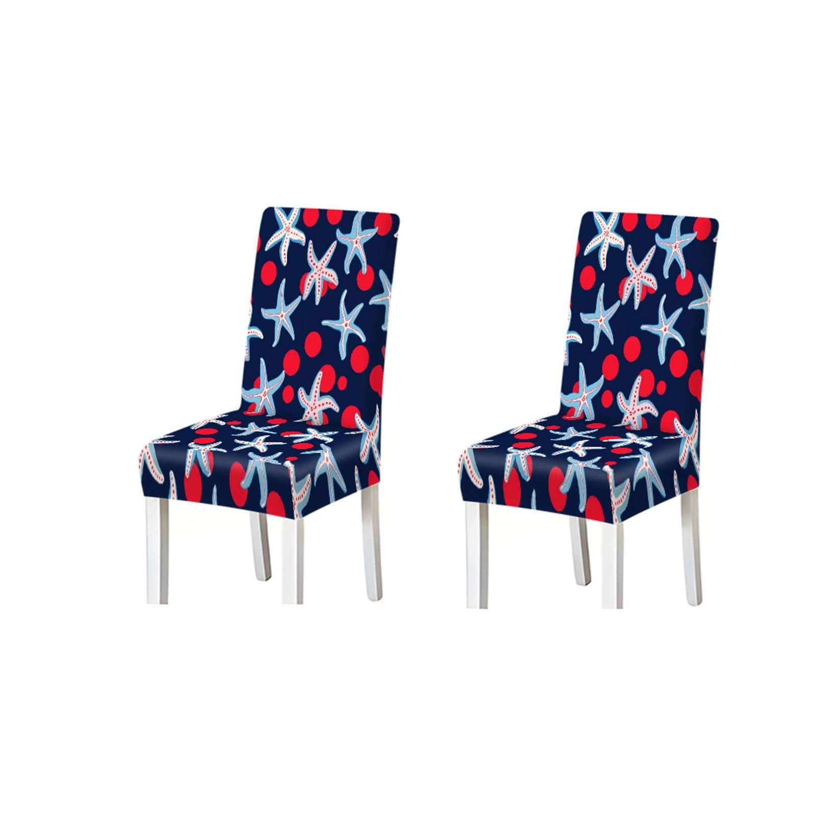 KXUAUV Starfish Coastal Pattern Print Dining Chair Covers Set Of 2/4/6, Stretch Slipcovers For Kitchen Dining Room Seat Protectors for Restaurant Hotel Party(2PCS Chair cover)