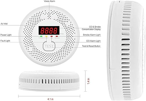 Miniatura 2 de Detector de monóxido de carbono y humo, pantalla LCD, funciona con pilas, sensores duales, alarma de voz de 85 dB y seguimiento en tiempo real,