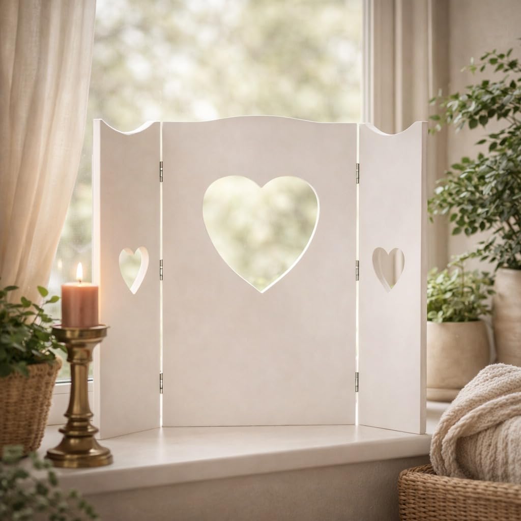 Décoration de fenêtre - Paravent avec motif cœur - Style shabby - 58cm - Blanc