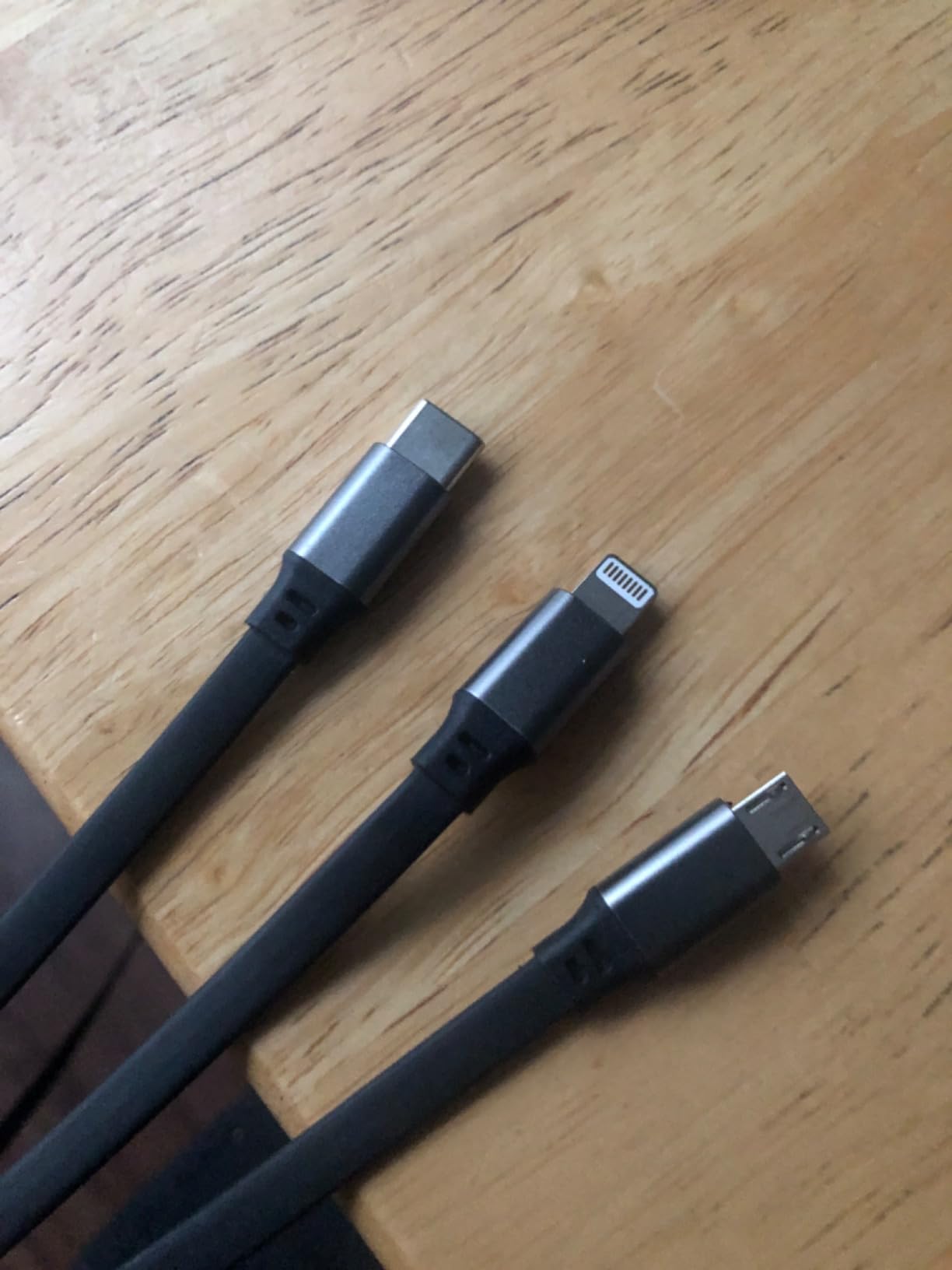 All three connector types shown - Lightning, USB-C, Micro USB