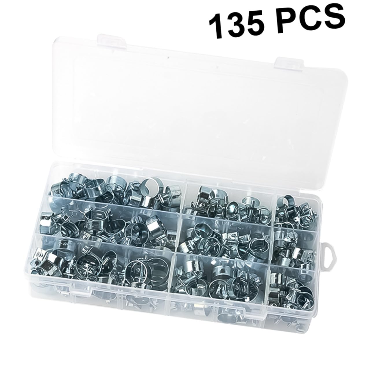 Ipetboom 135 pièces Assortiment Colliers Serrage Métalliques Miniatures avec Finition Zinc Kit Accessoires Plomberie Résistant et Polyvalent pour Tuyaux Eau Air Carburant Différentes