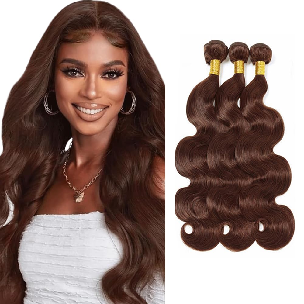Creuost #4 Chocolate Brown Color Bundles Human Hair Body wave 3 Bundles Total 300g Unprocessed Virgin Double Weft Human Hair Extension 30 32 34 Inch