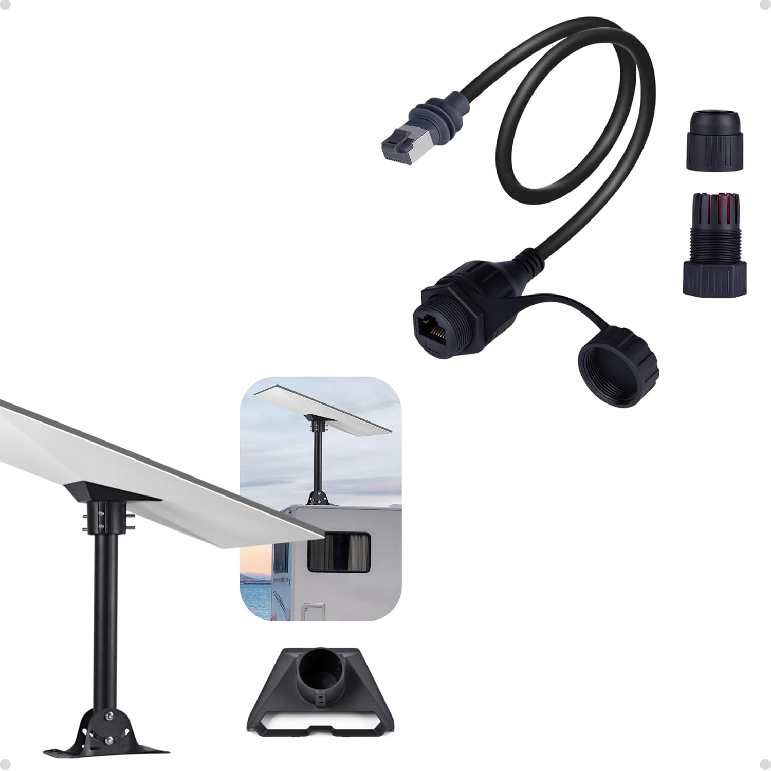 Adjustable Mounting Kit with Aluminum Pipe Adapter Pole Mount for Starlink Standard/Gen 3, Ethernet Adapter for Starlink Standard/Gen 3 and Mini, Waterproof Barrel Jack