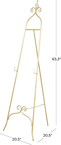 Miniatura 6 de Deco 79 Caballete de 3 niveles con pantalla de desplazamiento de metal, 21 x 21 x 63 pulgadas, dorado