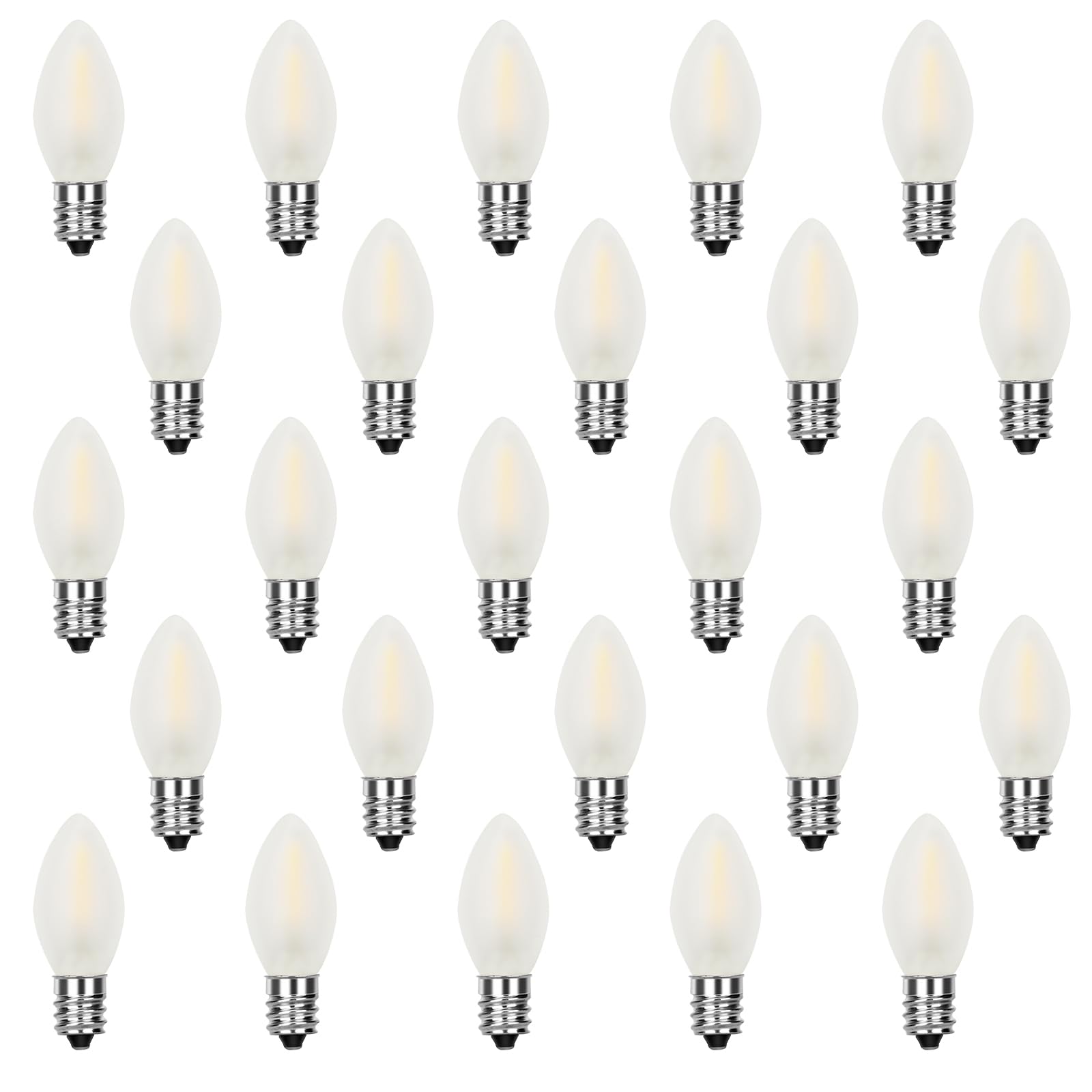 25 Pack LED C7 Frosted Replacement Bulbs Frosted White Glass LED Light Bulbs Dimmable 0 6 Watt C7