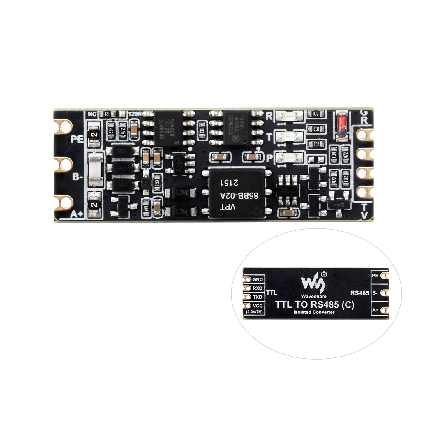 Waveshare TTL To RS485 (C) Galvanic Isolated Converter, Half-Duplex Communication, Lightningproof & Anti-Surge, Multi-Isolation Protection