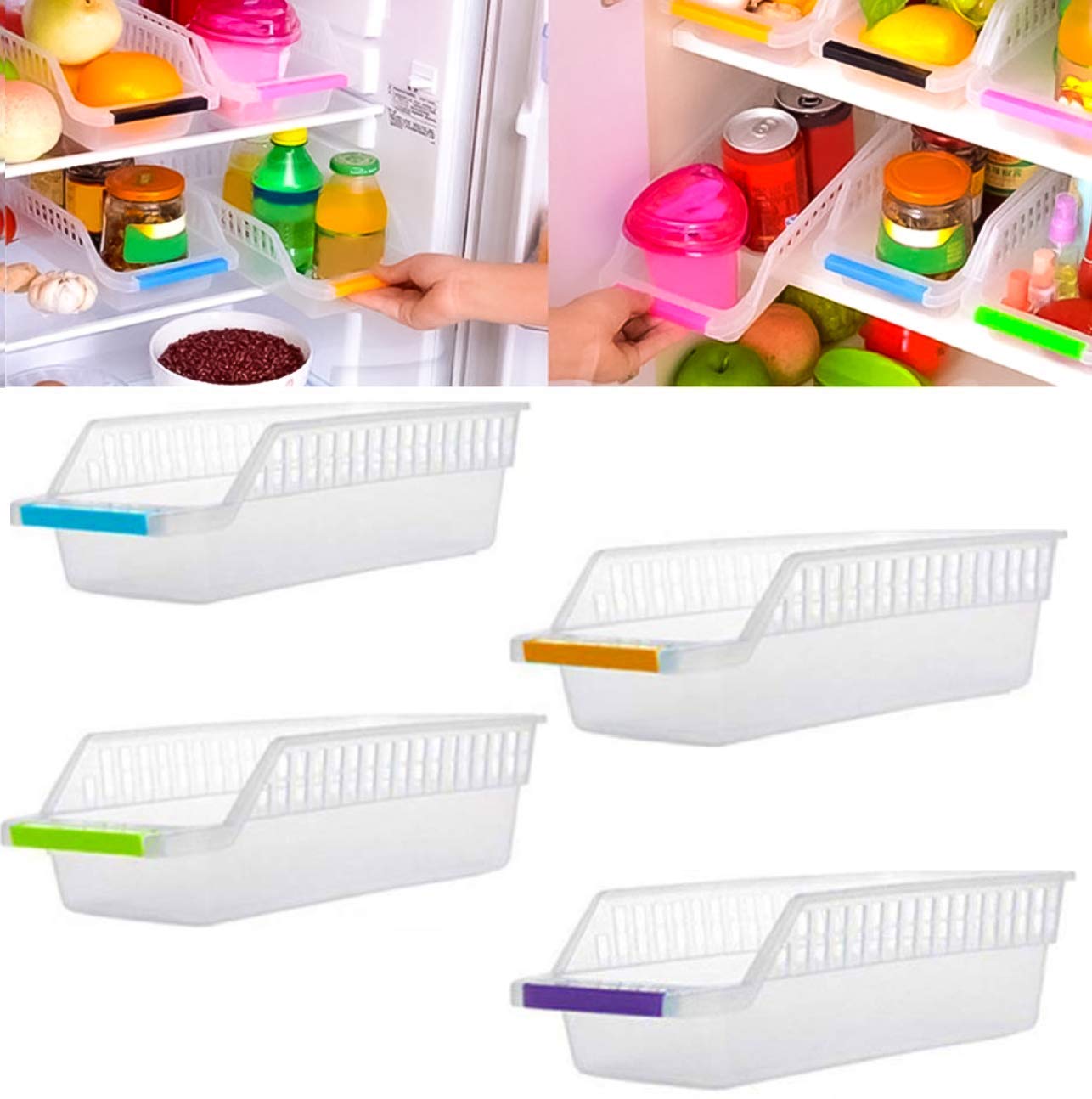 QUISTAL Fridge Storage Tray/Rack/Organizer | Space saver Multipurpose Plastic Container (Pack of 4)