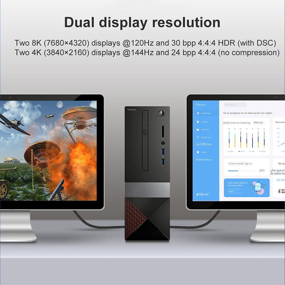 Câble DisplayPort 2.0 DP vers DP 16 K 60 Hz Ultra HD UHD DP 1.4 8 K 120 Hz pour PC, ordinateur portable, TV, 2 m