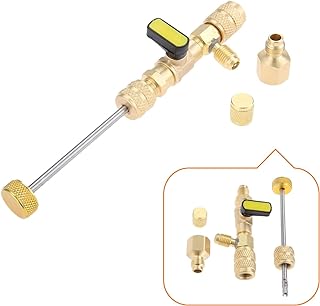 R410A R22 Valve Core Remover Installer Tool with Dual Size SAE 1/4 & 5/16 Port Air Conditioning Line Repair for R404A R407C R134A R32 HVAC System