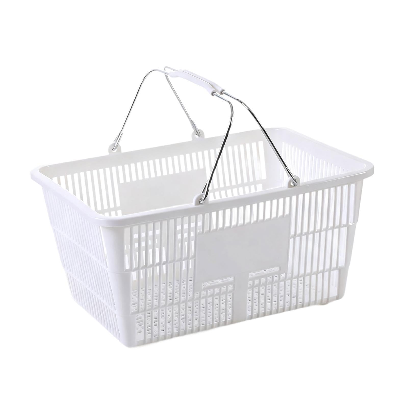 Einkaufskorb mit Griff, Tragbarer, Leichter Metallkorb, Aufbewahrungskorb, Supermarkt Organizer für Lebensmittel, Obst, Badezimmer, Weiß