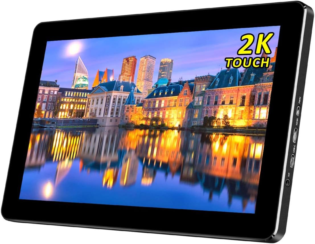 Touchscreen Monitor, 10.8 Inch Portable Monitor, 1920x1080 FHD, IPS with HDMI/Type-C/USB-C, Mini Portable Screen, for Raspberry PI/MINI PC/Laptop/PC/Mac (2560x1440 Touch, 10.1 inch)